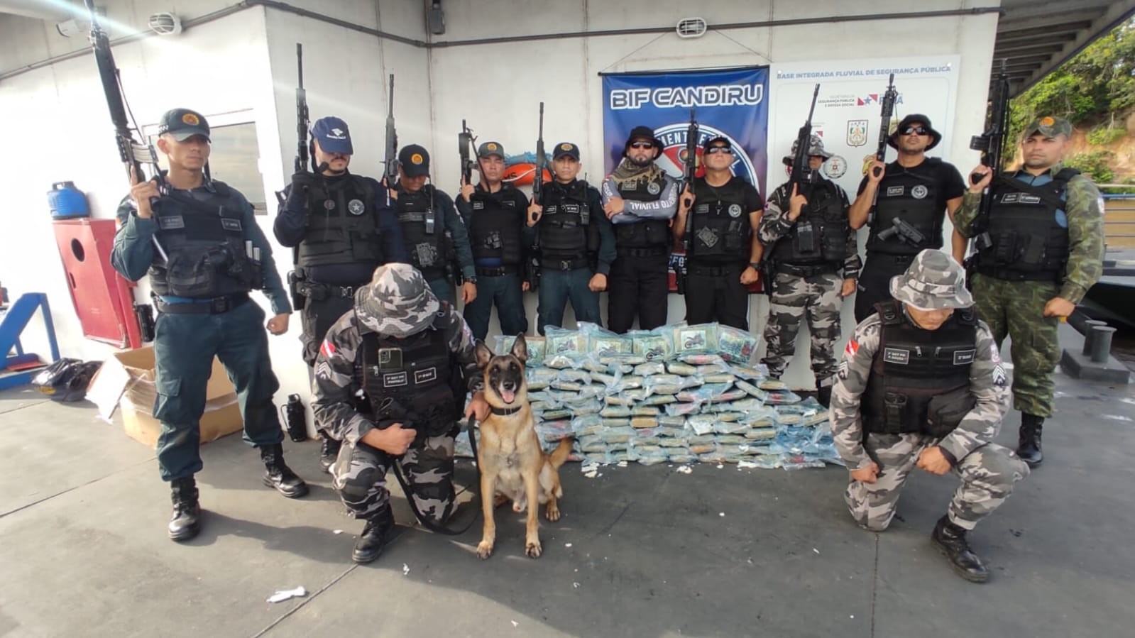 Cão farejador ajuda polícia a encontrar 130 kg de maconha do tipo skank escondidos em carretas em Óbidos 