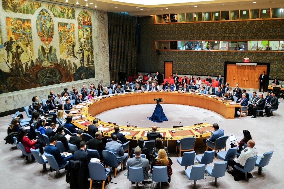 Reunião do Conselho de Segurança da ONU em abril de 2024 — Foto: Charly Triballeau/AFP