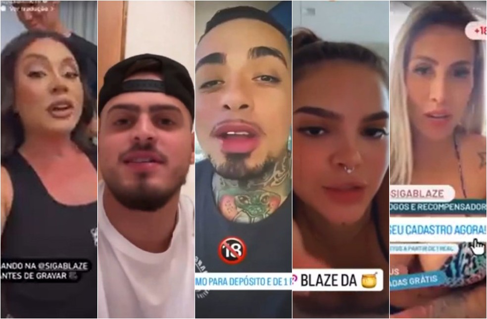 Juju Salimeni, Jon Vlogs, MC Kauan, Mel Maia e Juliana Ferrari divulgam o site de apostas Blaze no Instagram — Foto: Reprodução/Instagram