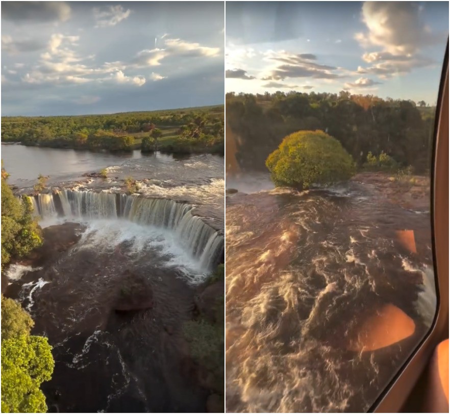 Cantor Juliano, da dupla com Henrique, faz sobrevoo de helicóptero e curte fim de semana com amigos na Cachoeira da Velha