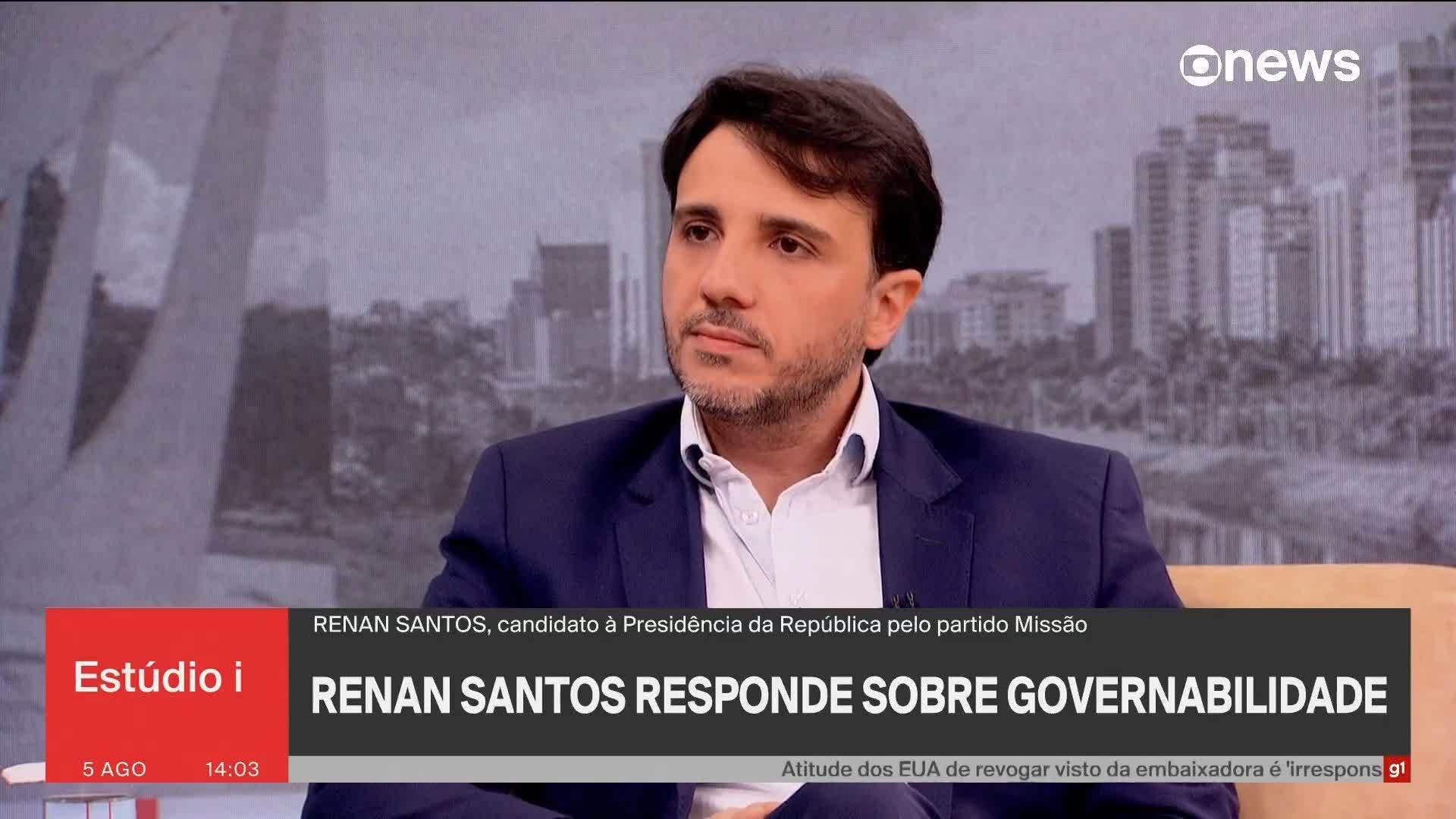 Eleições 2026: g1 e GloboNews entrevistam Renan Santos, candidato do Missão à Presidência