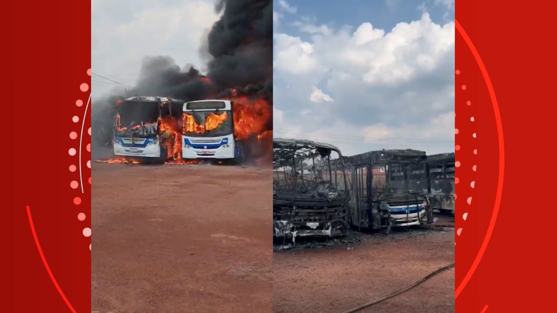 VÍDEO: Ônibus são destruídos por incêndio em garagem de frigorífico em Rolim de Moura, RO