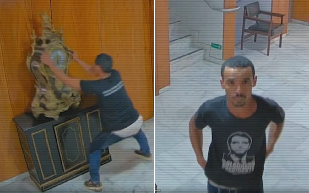 Filmado ao destruir relógio raro do século 17 no Palácio do Planalto é de Goiás, diz polícia  — Foto: Reprodução/TV Globo