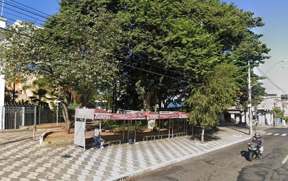 Idoso teve seu celular furtado em um ponto de ônibus, na Praça Dom Pedro II, em Bauru (SP) — Foto: Google Maps/Reprodução