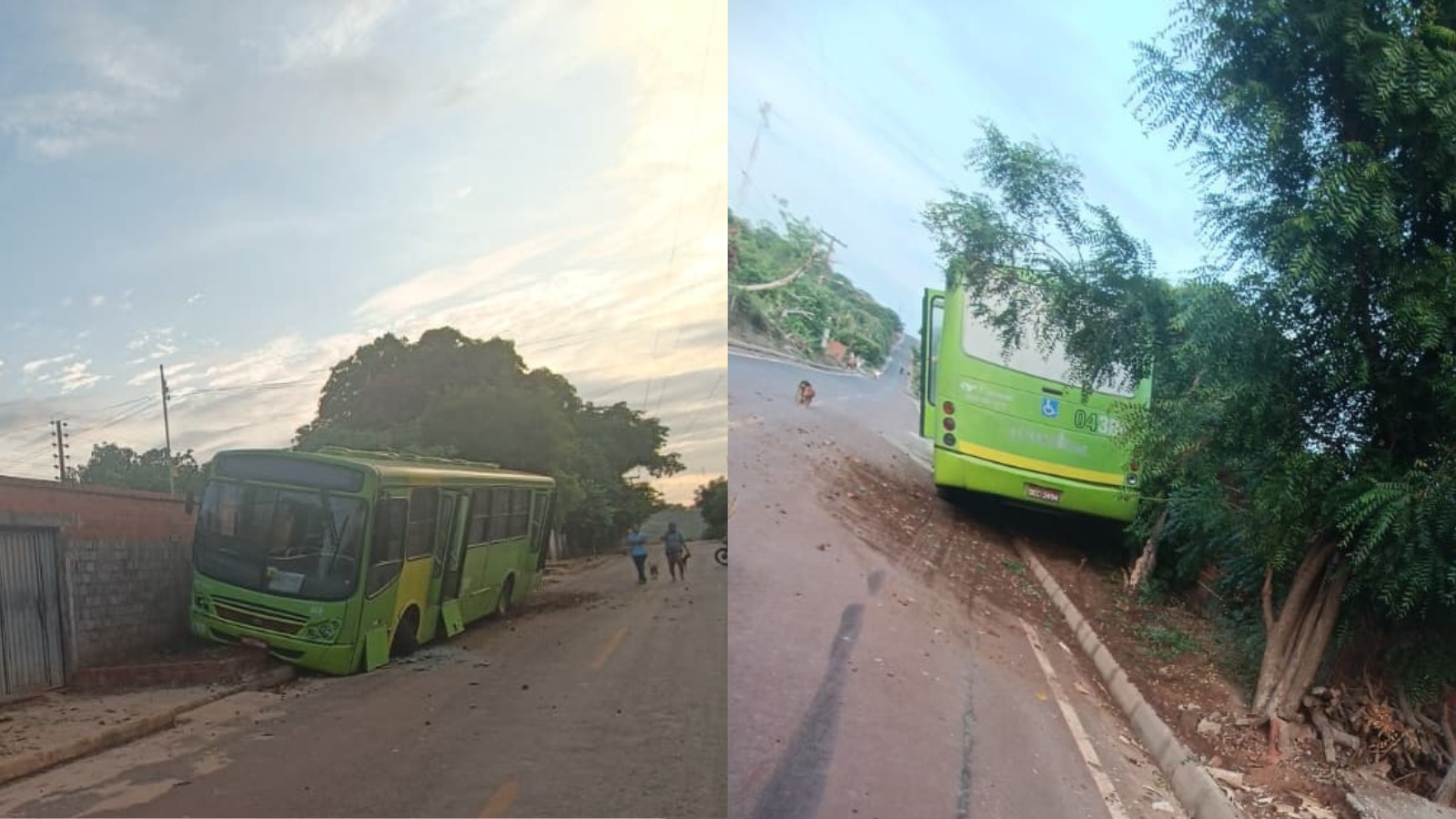 Ônibus com passageiros quebra, invade calçada e bate em muro de casa no Piauí