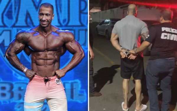 Fisiculturista &eacute; preso suspeito de espancar a mulher - Goi&aacute;s &mdash; Foto: Reprodu&ccedil;&atilde;o/Redes Sociais e Reprodu&ccedil;&atilde;o/TV Anhanguera