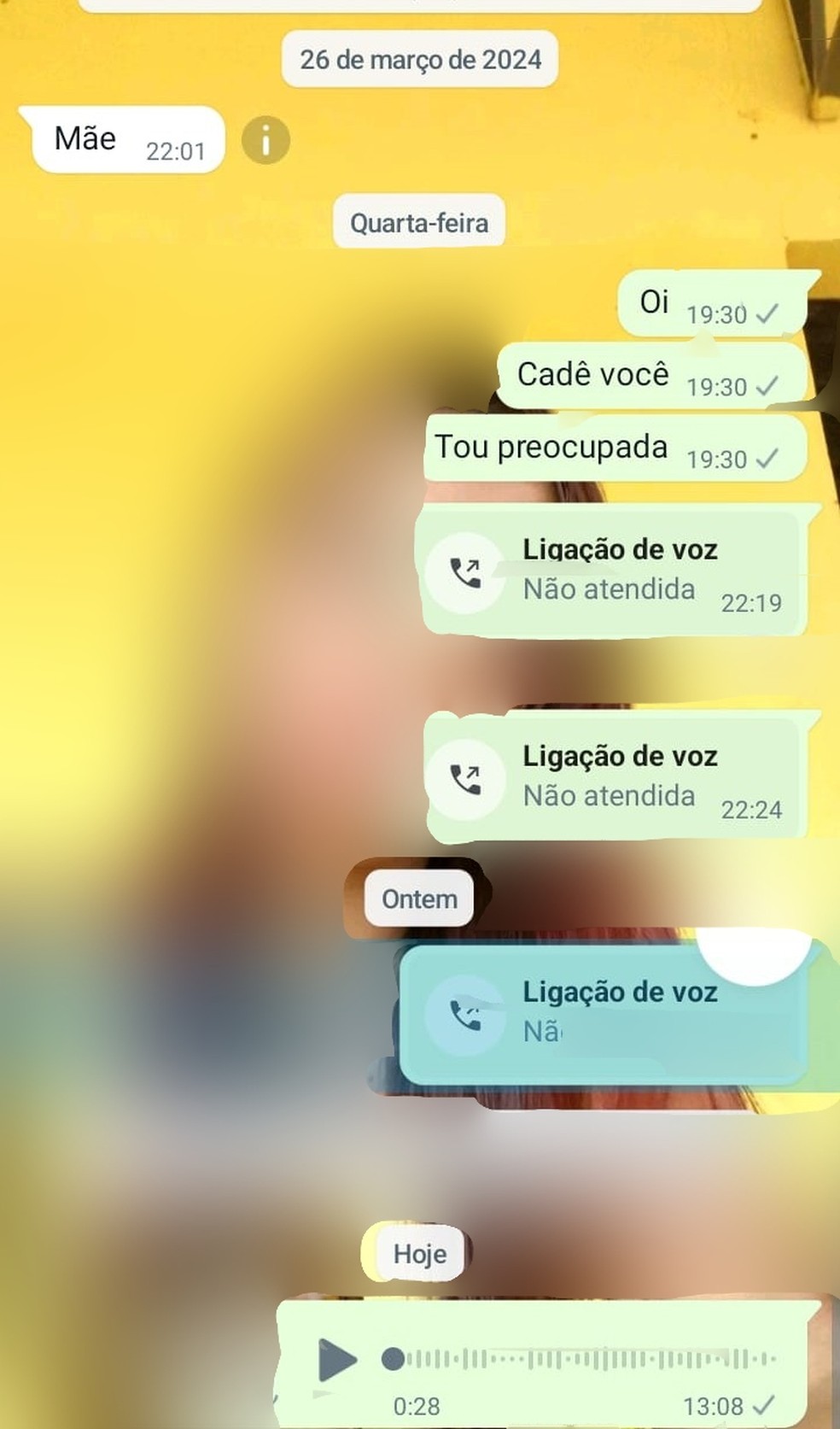Última vez que a filha fez contato — Foto: Arquivo pessoal