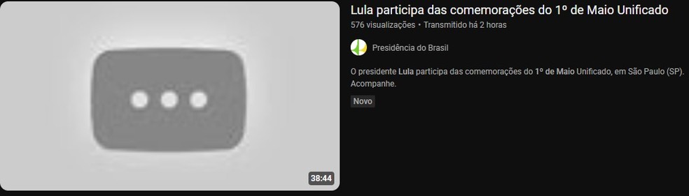 Presidência retirou vídeo de ato em que Lula pede votos a Boulos — Foto: Reprodução/Canal da Presidência da República no YouTube