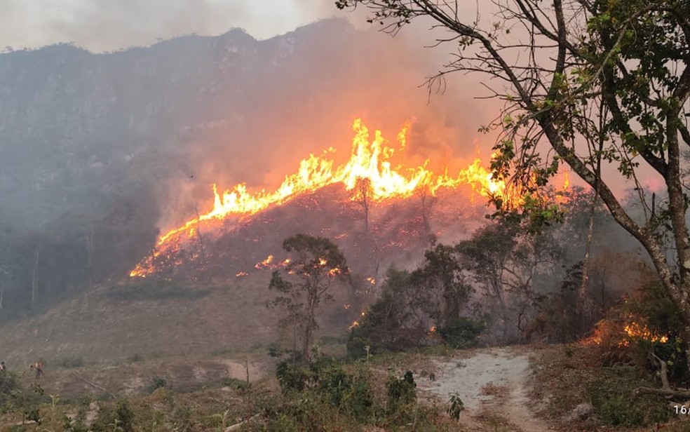 Incêndio Serra do Chapadão, entre Guapé e Ilicínea (MG) — Foto: Corpo de Bombeiros