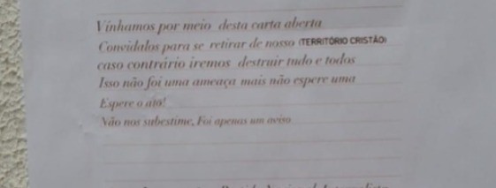 Carta com ameaças é deixada em terreiro de SC: 'Saía de nosso território cristão, ou iremos destruir tudo'