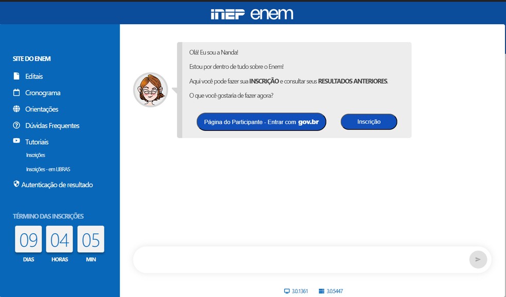 Página de inscrição do Enem 2025. — Foto: Reprodução