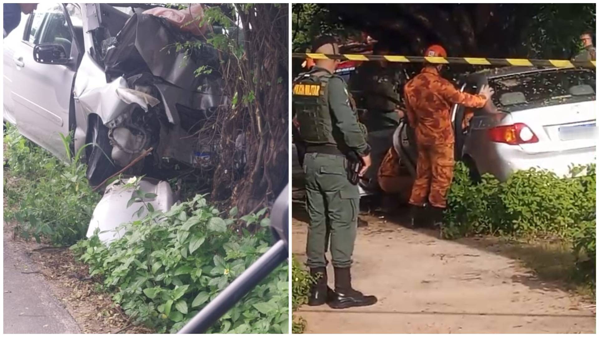 Motorista e passageira morrem após perder controle de carro e bater em árvore, em Fortaleza