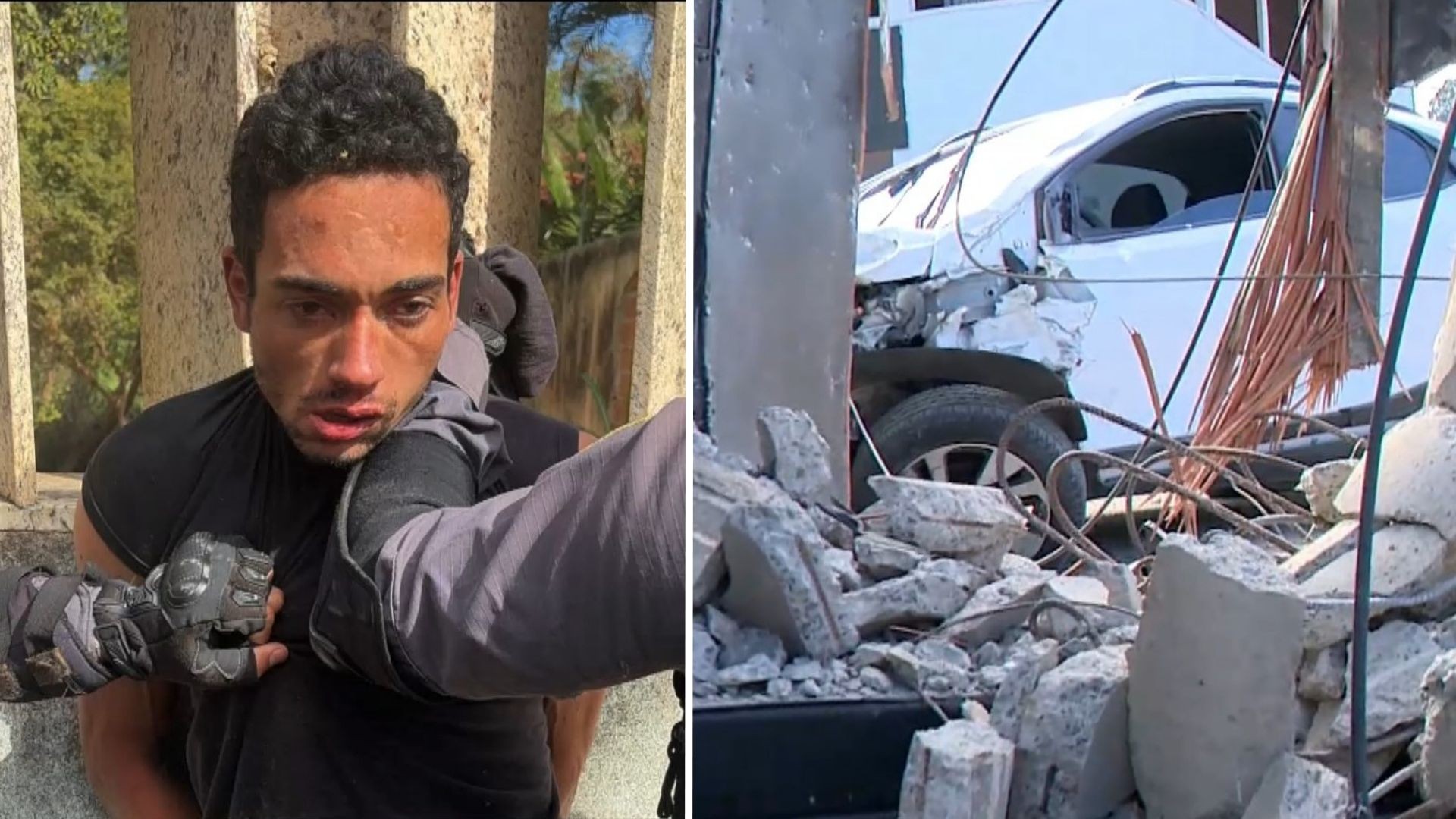 Homem rouba carro, bate em poste, foge pelo mato, mas acaba preso pela polícia em Cachoeiro