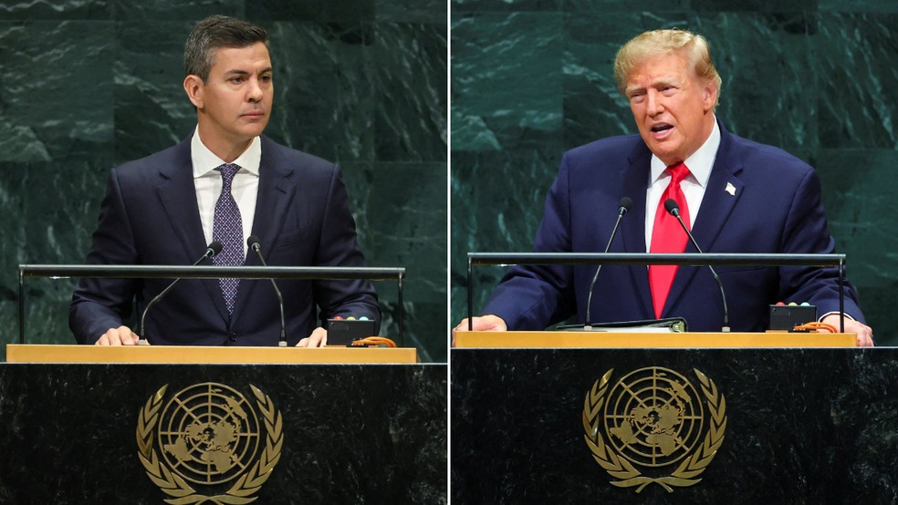 Os presidentes do Paraguai, Santiago Peña, e dos Estados Unidos, Donald Trump — Foto: Reuters