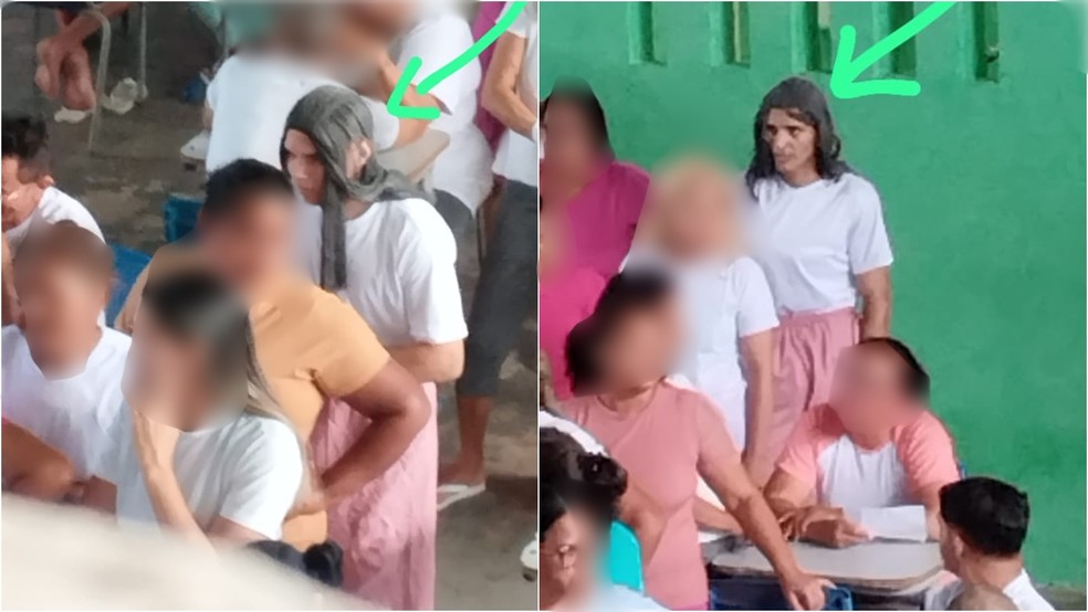 Dois integrantes de uma facção criminosa tentaram fugir da Unidade Prisional Itaitinga 3 disfarçados de mulher. — Foto: Reprodução