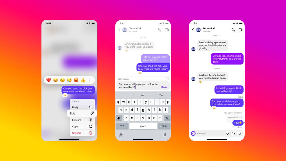 Instagram ganhou edição de mensagens diretas em 2024. — Foto: Divulgação/Instagram