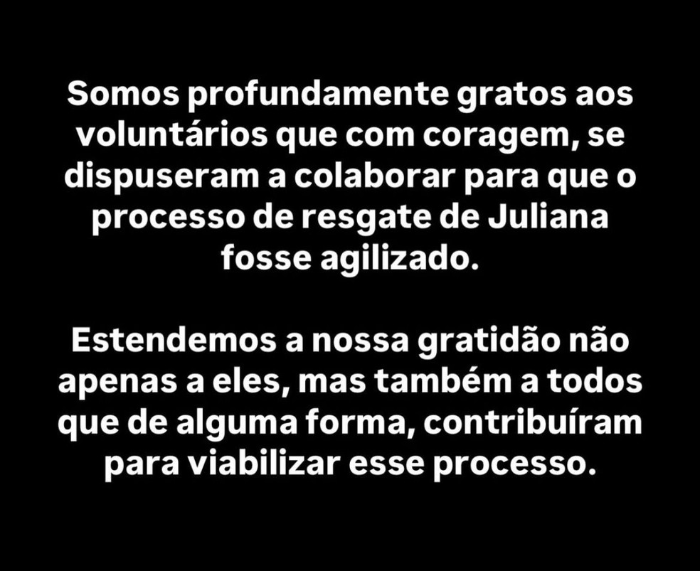 Agradecimento da família — Foto: Reprodução