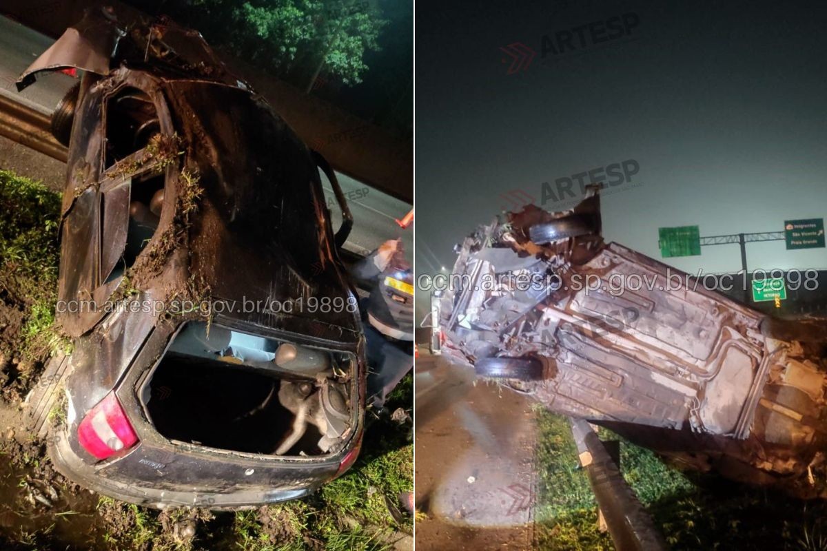 Três pessoas ficam feridas após carro capotar na Anchieta, SP; motorista está em estado grave 