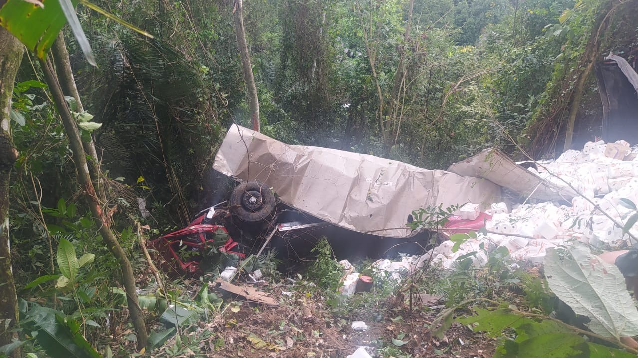 Motorista morre após caminhão cair em ribanceira na Serra das Araras, em Piraí