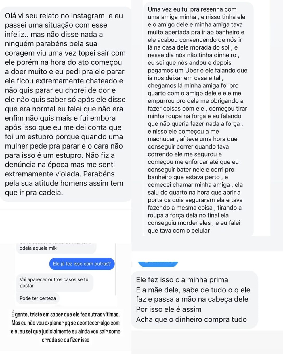 Bruna postou diversos prints onde outras mulheres dizem ter passado algum abuso com o mesmo homem &mdash; Foto: Arquivo pessoal