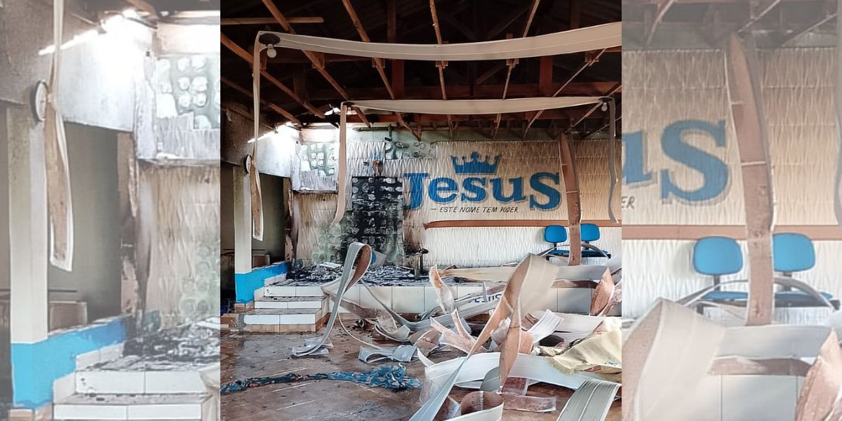 Igreja evangélica é furtada e incendiada no interior de SP; pastora e marido controlam as chamas