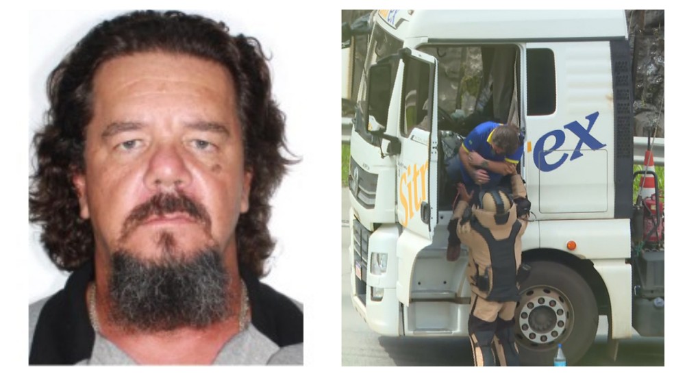 Dener Laurito do Santos, de 52 anos, foi alvo de criminosos do Rodoanel Mário Covas na manhã desta quarta-feira (12). — Foto: Montagem/g1/Reprodução/TV Globo