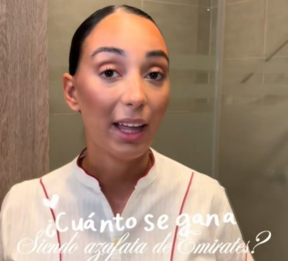 Comissária de bordo argentina revela salário e benefícios na Emirate — Foto: Reprodução/TikTok