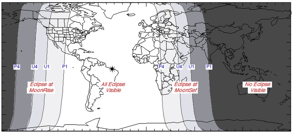 Visibilidade do eclipse lunar parcial desta tera (17).  Foto: Nasa