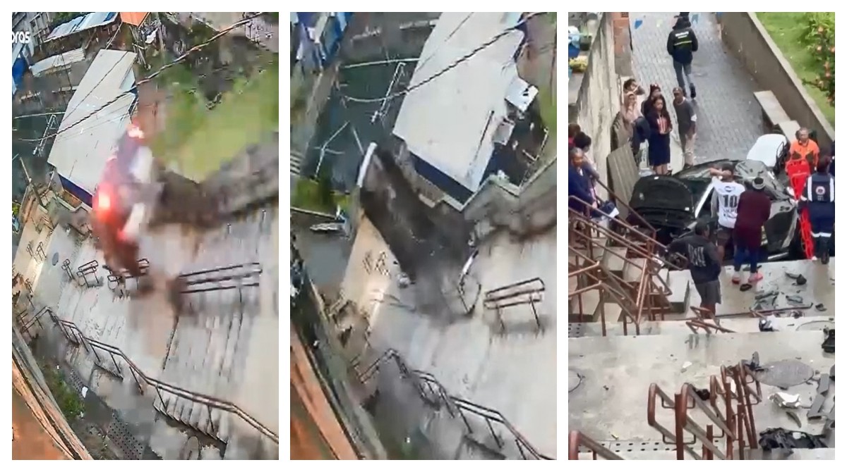 VÍDEO: Motorista passa mal, perde o controle e carro 'voa' sobre escadaria na Zona Sul de SP 