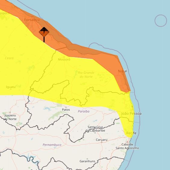 Alerta laranja: Inmet publica aviso de perigo por chuvas intensas em cidades do RN 