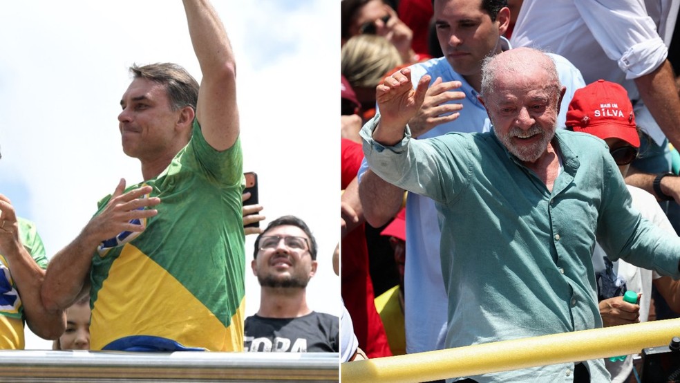 Flávio Bolsonaro e Lula neste sábado (24). — Foto: AFP/Reuters
