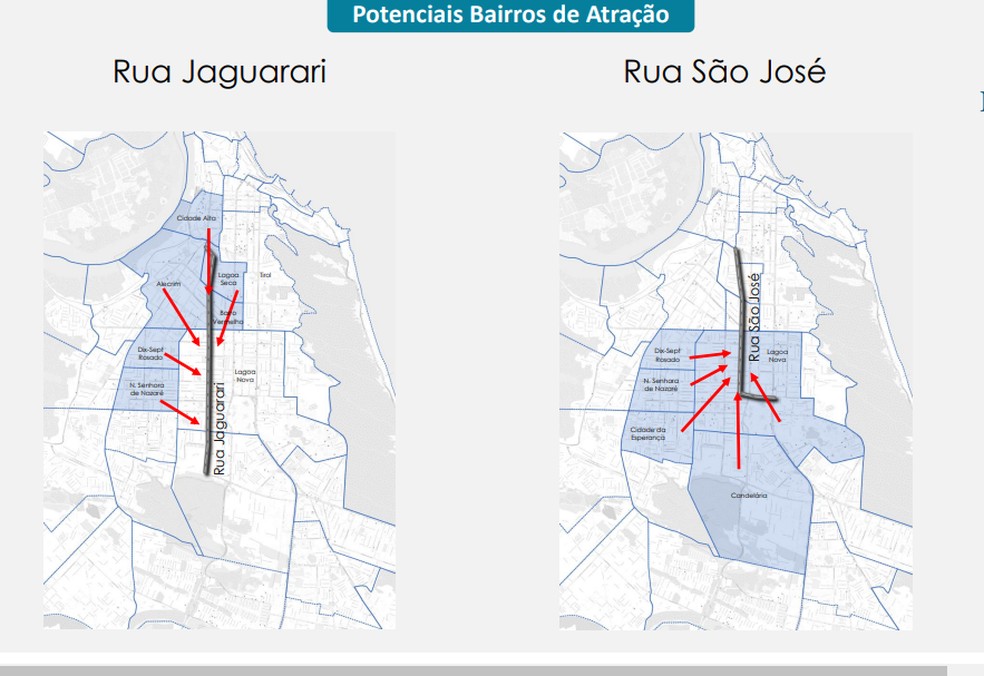 Mapa mostra bairros atendidos pelo binário — Foto: STTU