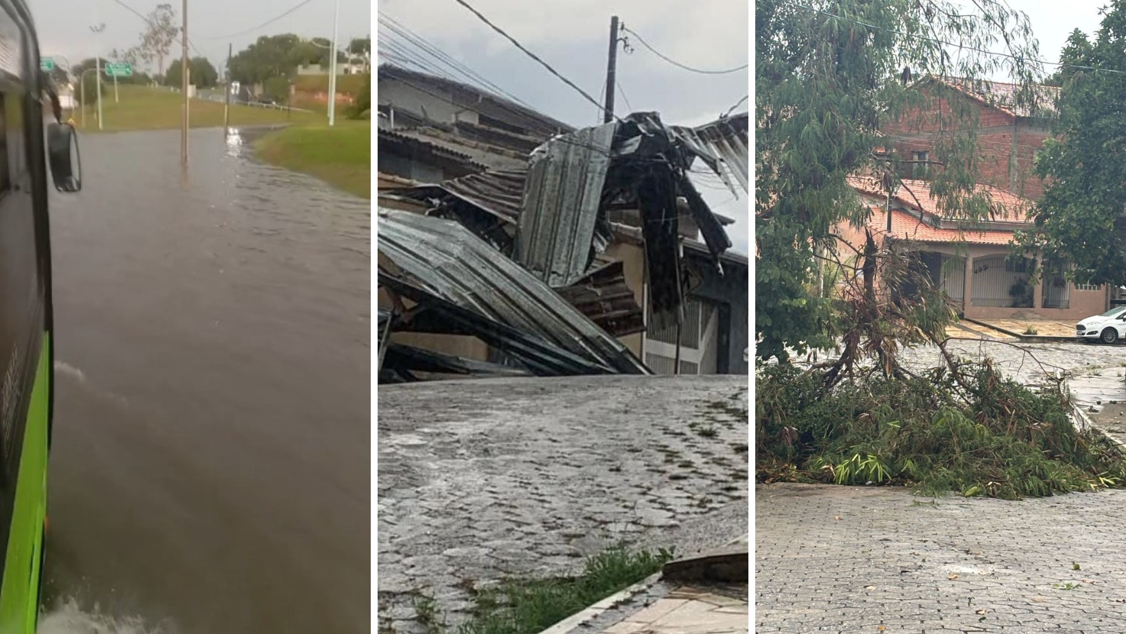 VÍDEO: Temporal destelha escola, provoca alagamento em viaduto e quedas de árvores no Vale do Paraíba