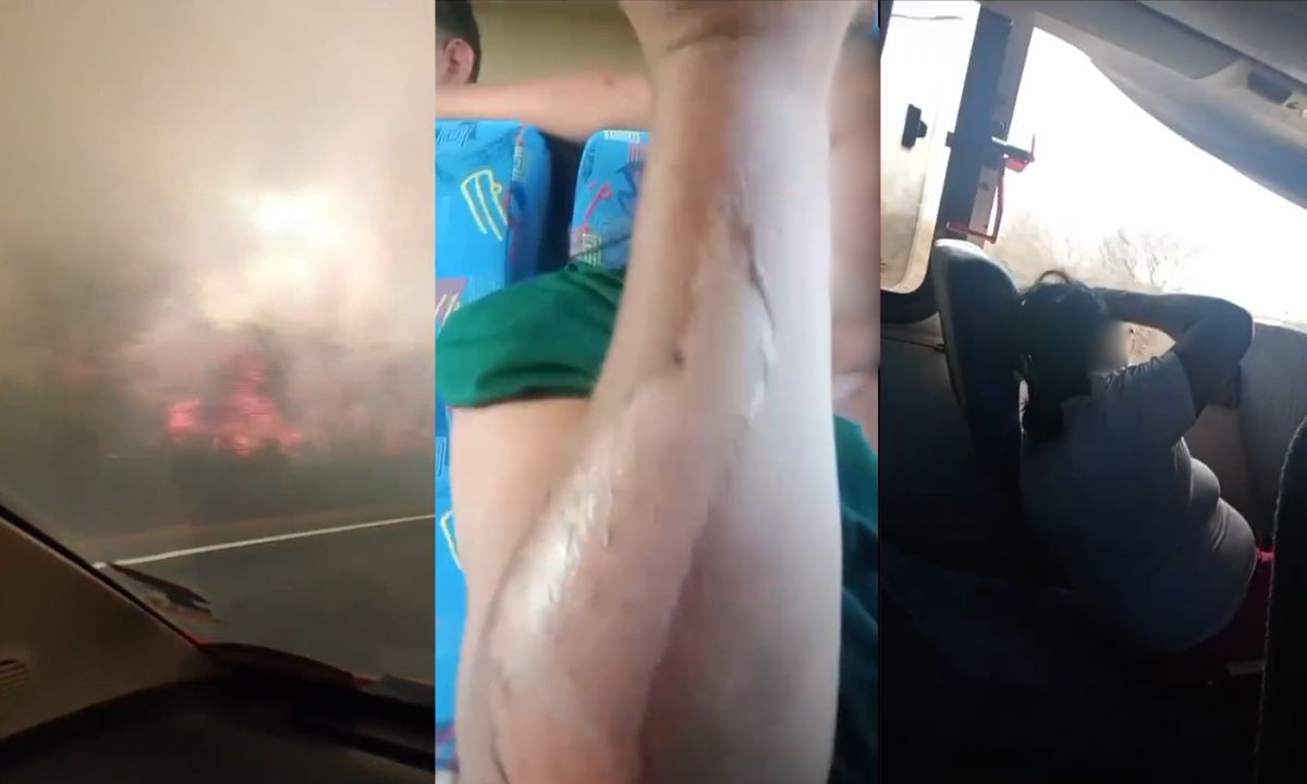 Pelo menos sete pessoas ficam feridas após ônibus ser atingido por fogo ao passar por rodovia durante incêndio na BA