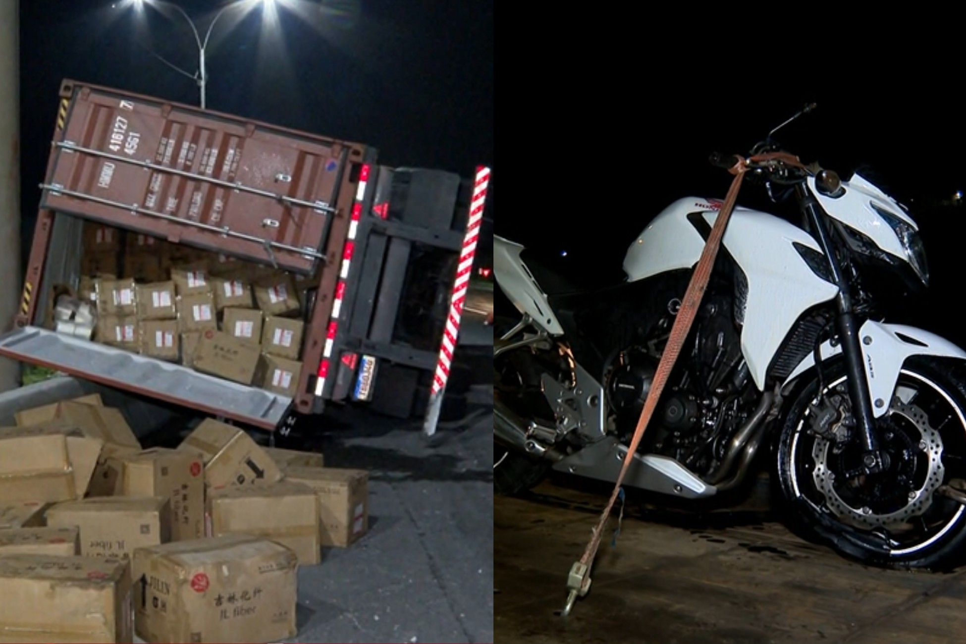 Após caminhão tombar e derrubar poste, motociclista bate na estrutura e é arremessado por cerca de 30 metros na BR-116, na Grande Curitiba