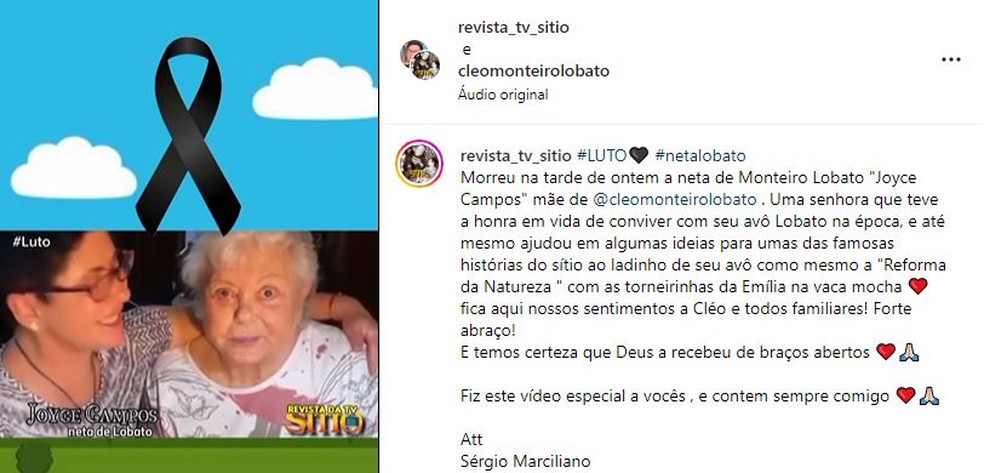 Post no Instagram homenageia neta de Monteiro Lobato que morreu em Americana — Foto: Reprodução/Instagram