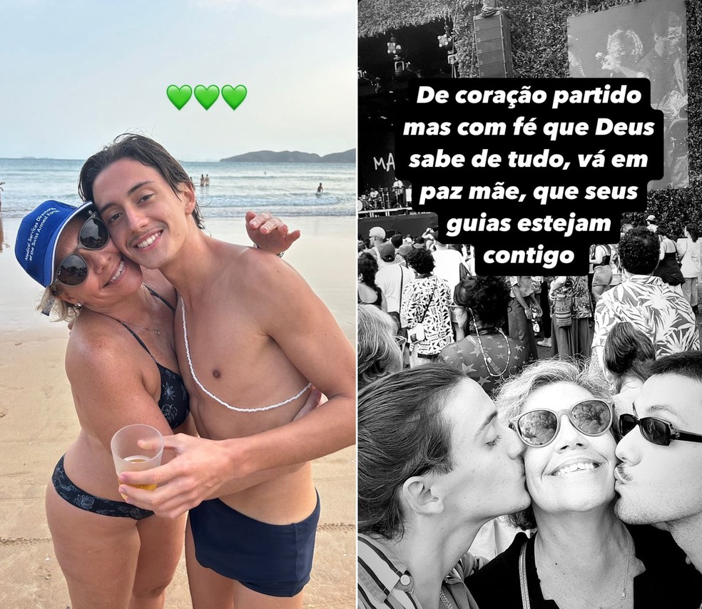 Gisele Mendes, de 55 anos, com o filho — Foto: Reprodução/ Redes sociais