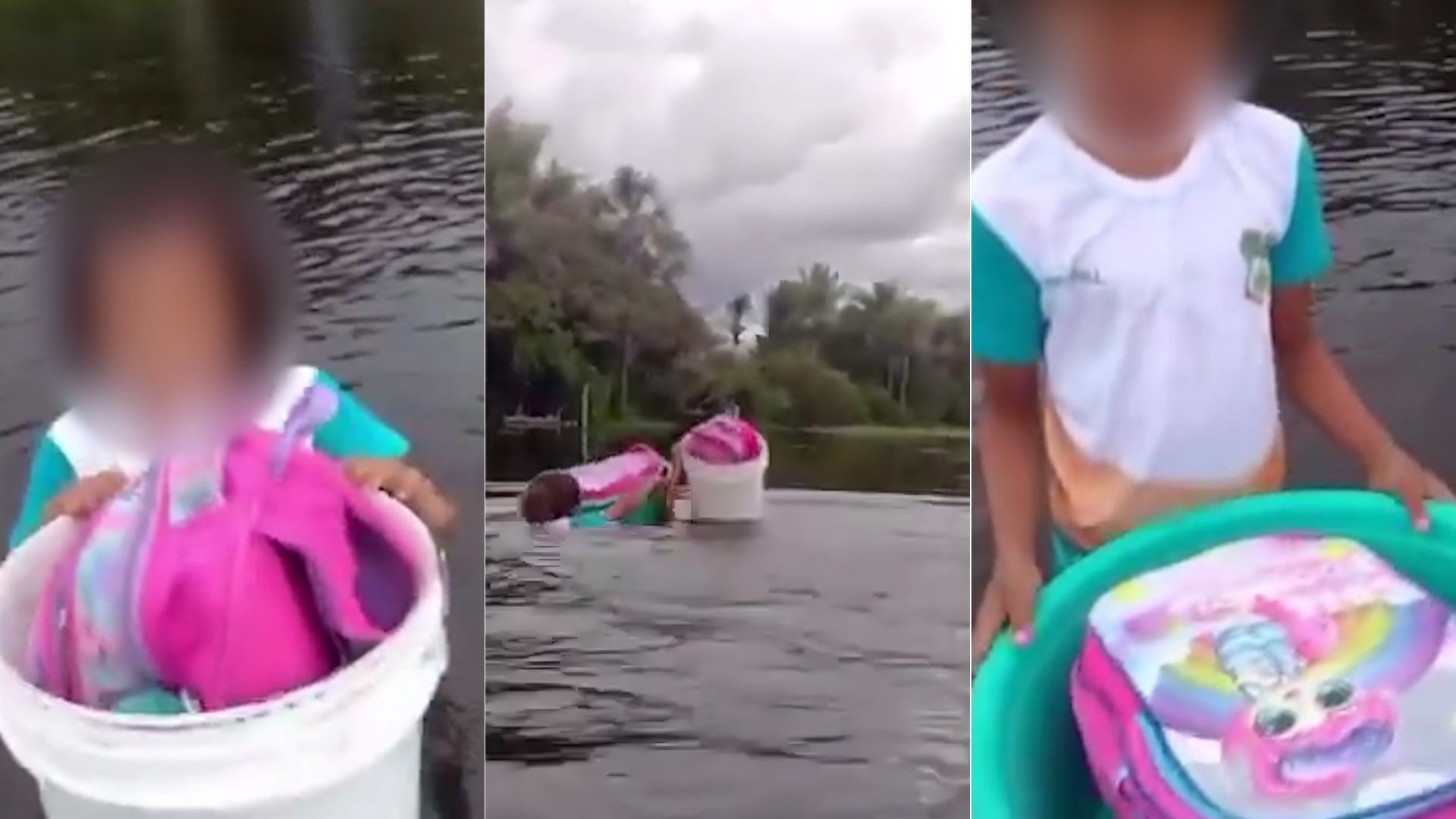 Crianças atravessam lagoa a nado com mochilas em baldes para chegar à escola no interior do MA; VÍDEO