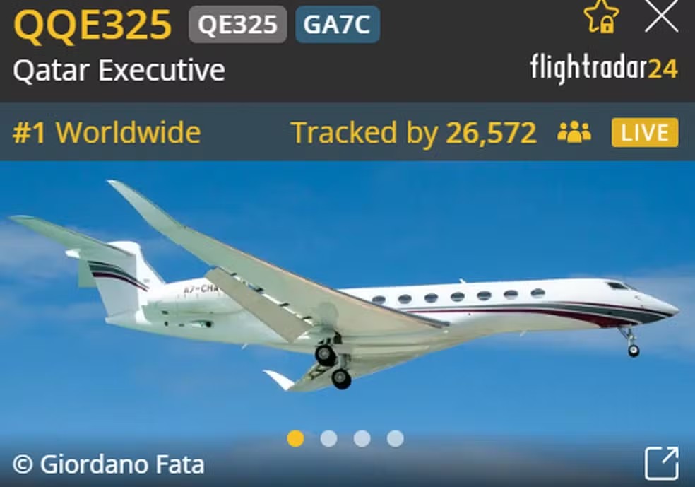 Voo de Neymar Jr. foi o mais seguido do mundo — Foto: Reprodução/Flightradar24horas