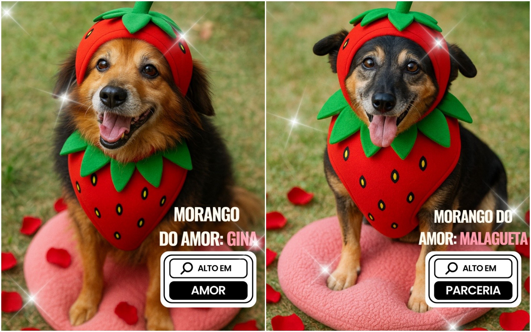 Campanha usa 'morango do amor' para incentivar adoção de cães e gatos em Pouso Alegre, MG
