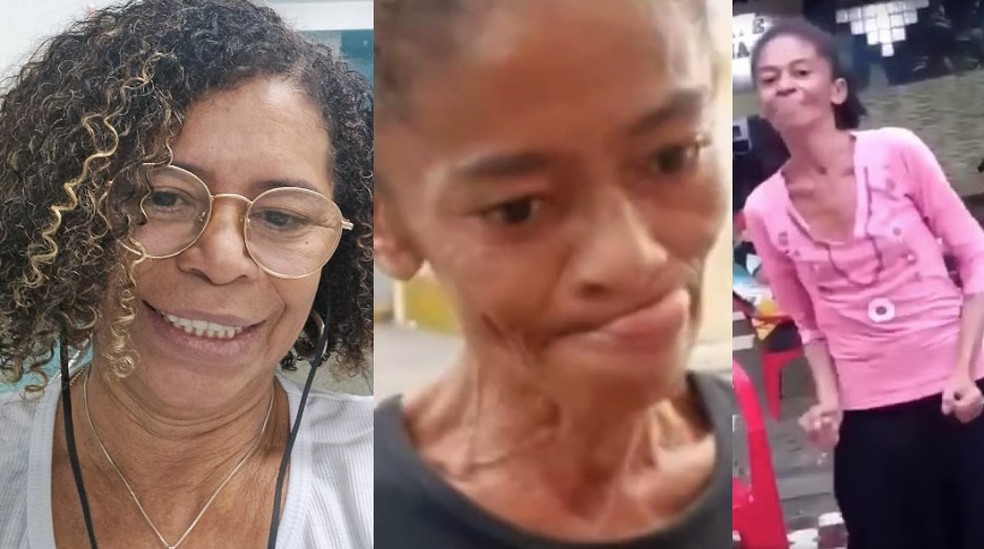 Maria Solange ao voltar às aulas (à esquerda) e quando era usuária de drogas (meio e à direita) — Foto: Arquivo pessoal