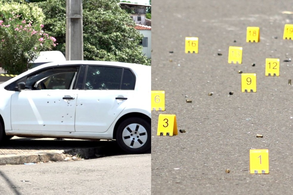 Vítima levou mais de 50 tiros e estava sozinha dentro do carro. — Foto: Eduardo Cavalari/RPC