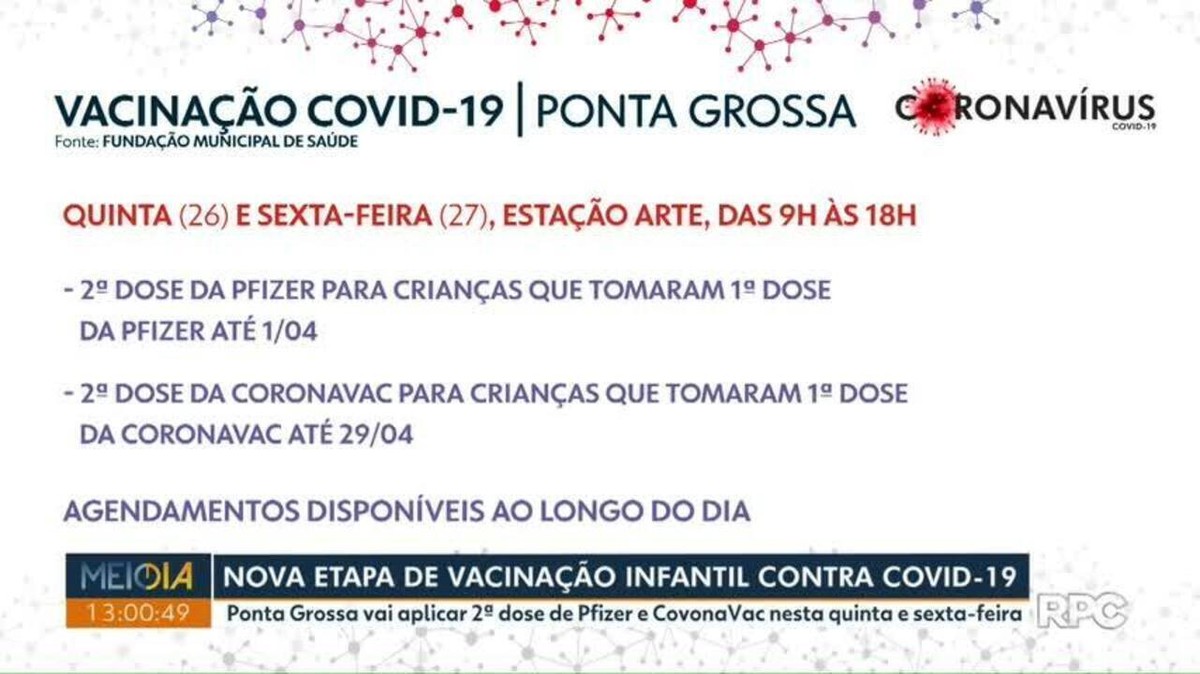 Covid Prefeitura de Ponta Grossa vacina público infantil na quinta 26