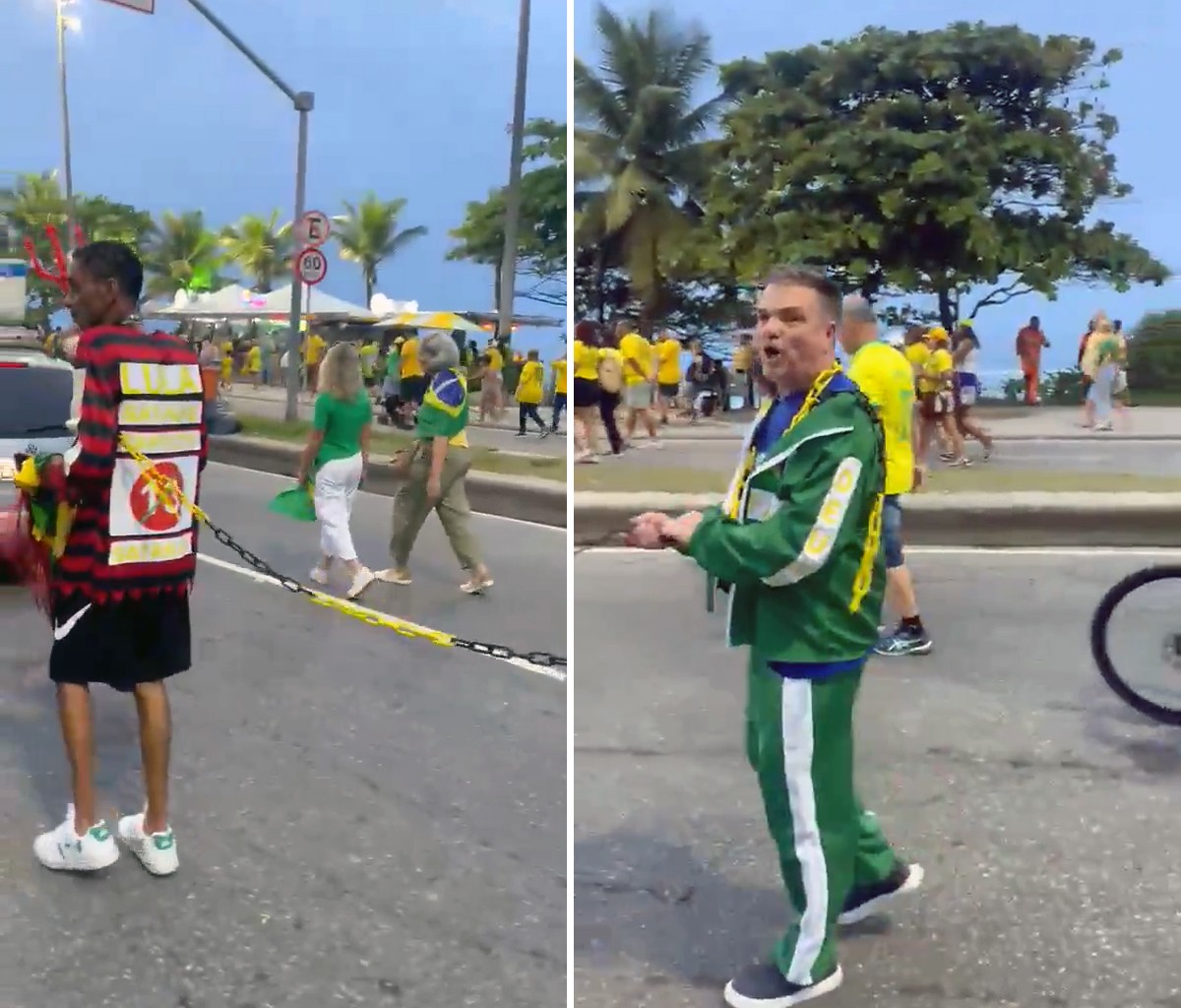 VÍDEO: homem negro aparece acorrentado em ato de apoio a Flávio Bolsonaro