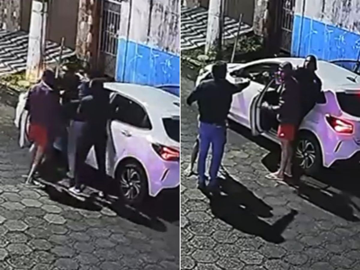 Vídeo mostra grupo cercando motorista e roubando carro no litoral de SP