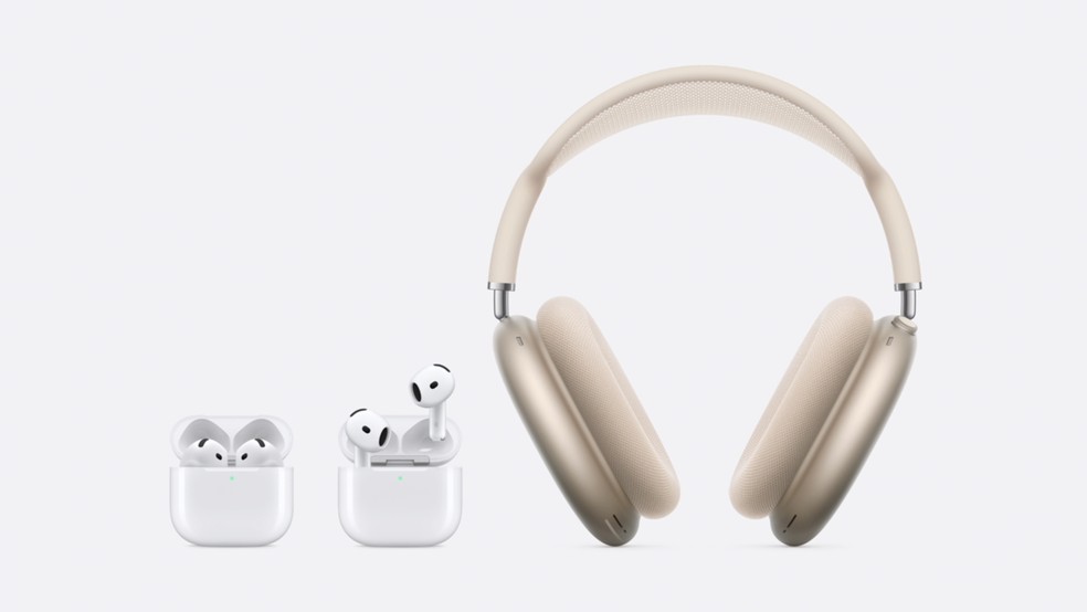 AirPods, AirPods com cancelamento de ruído e AirPods Max — Foto: Reprodução/Apple