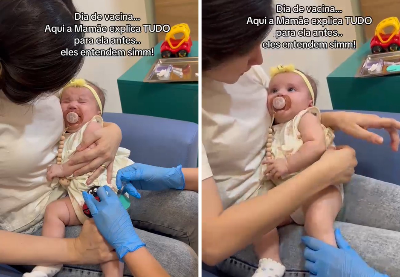 Mãe explica vacina para bebê e reação da menina chama atenção pela fofura; VÍDEO