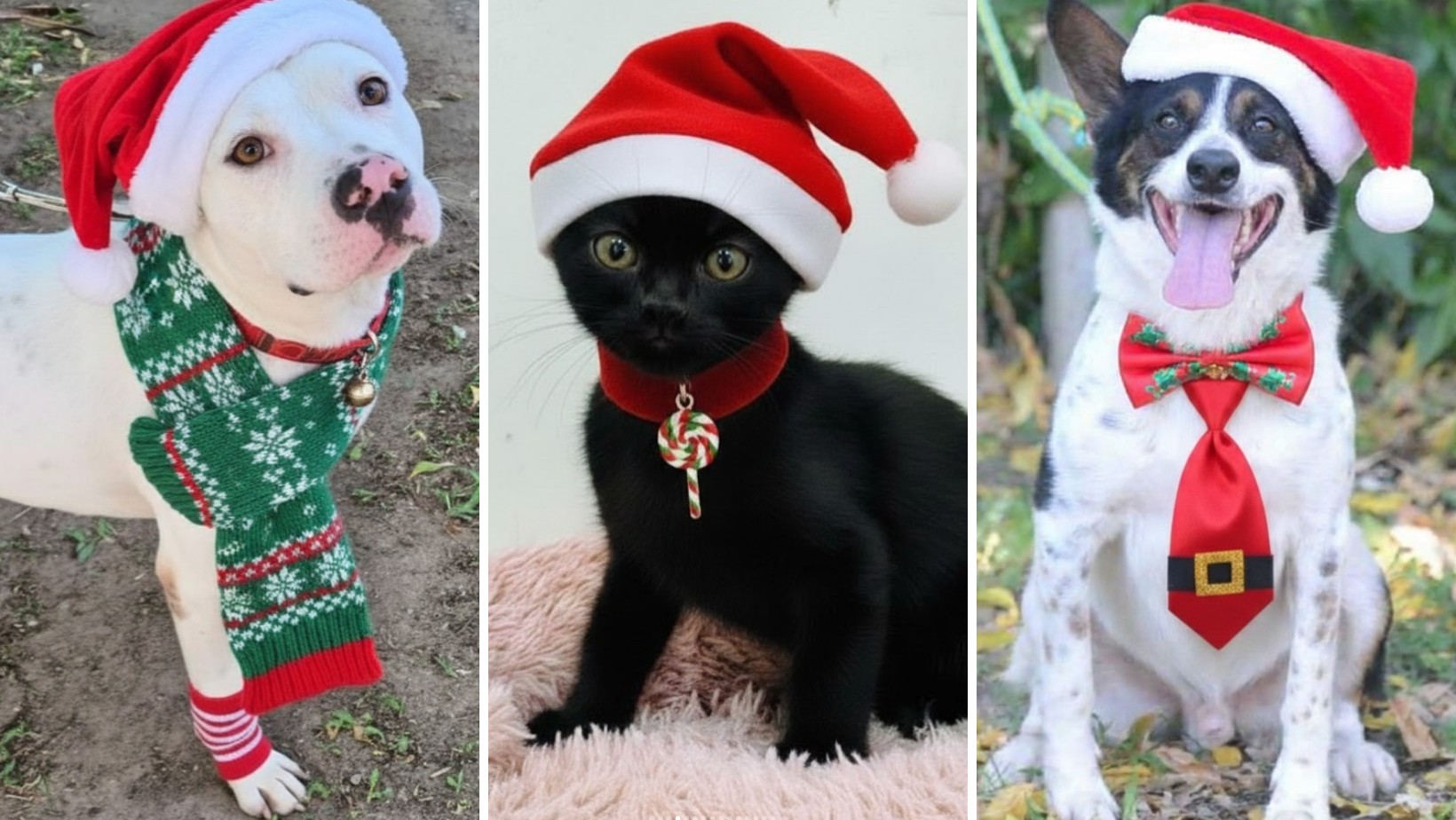 Gorro do Papai Noel, meias e lacinhos: pets em busca de um lar fazem ensaio de Natal para incentivar adoção; FOTOS