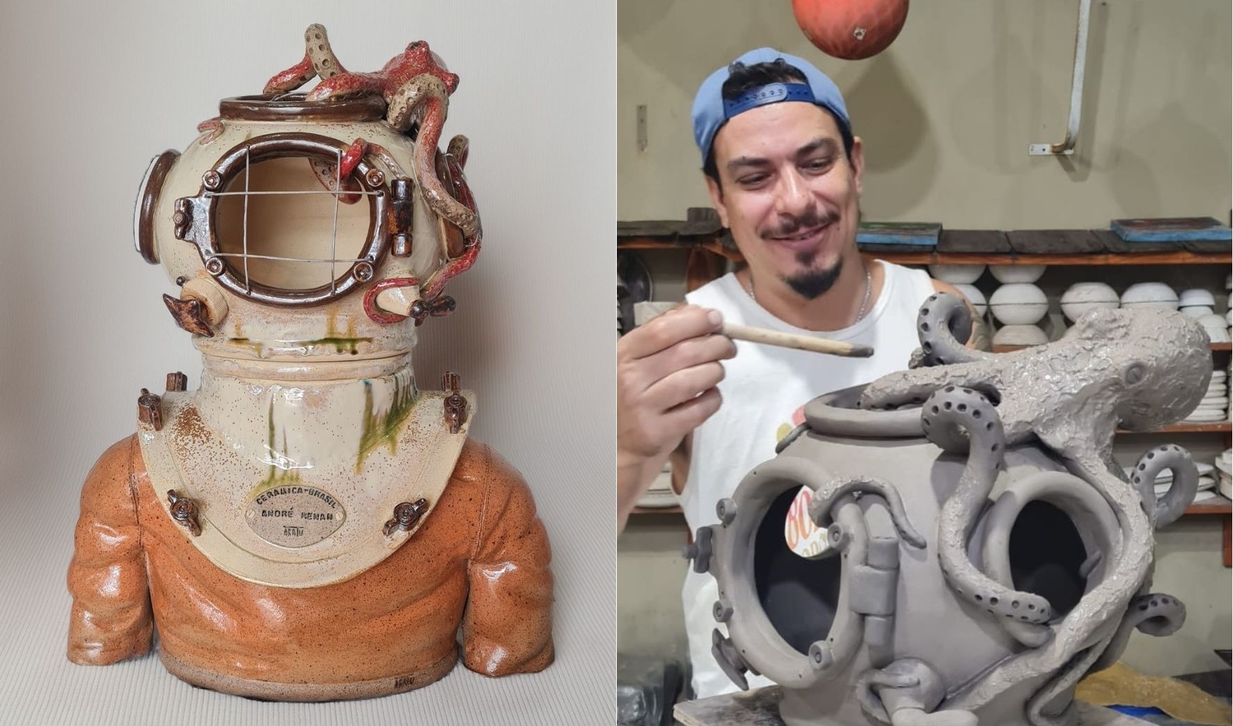 Artista ganha prêmio nacional com escultura de cerâmica inspirada no mar de Pipa