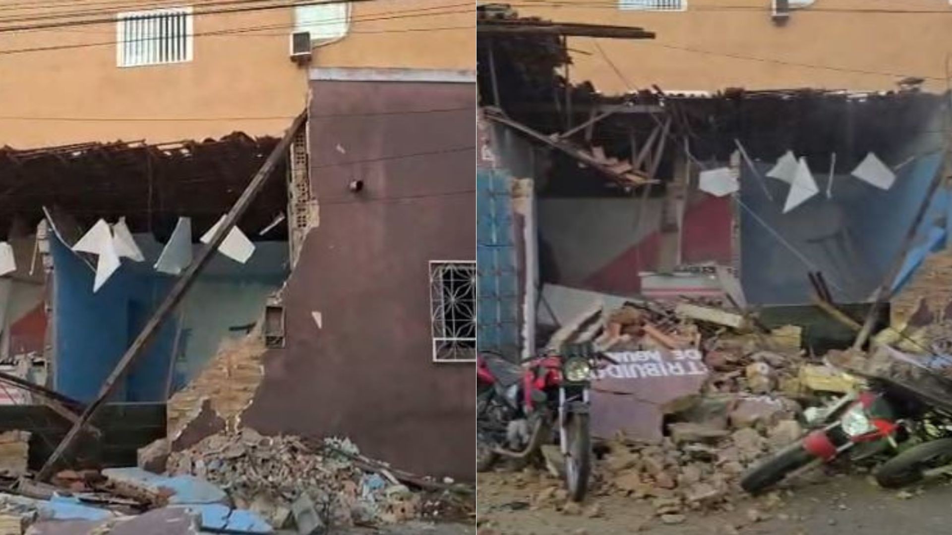 VIDEO: Kitchenette wall collapses, hits motorcycles and almost hits owner in Santa Inês